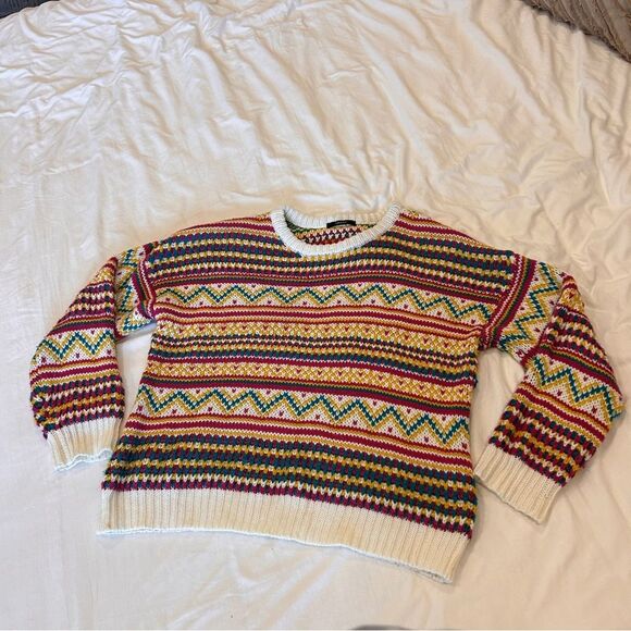 Forever 21 Women's Colorful Knitted Crew Neck Long Sleeves Pullover Sweater XL - Picture 1 of 8